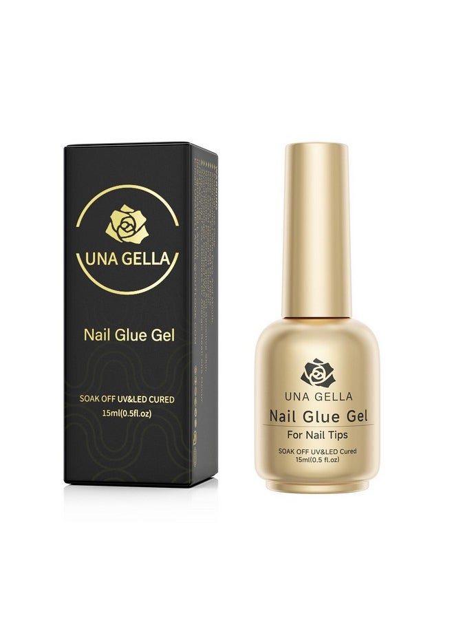 UNA GELLA - UNA GELLA 6 In 1 Gel Nail Glue for Clear Acrylic Nail Tips, 15ml Long Lasting Super Strong Brush Gel x Nail Glue for Base Coat, Clear Fake Nail Tips, and Soft Gel Tips Lamp Curing Needed UV - Image 1