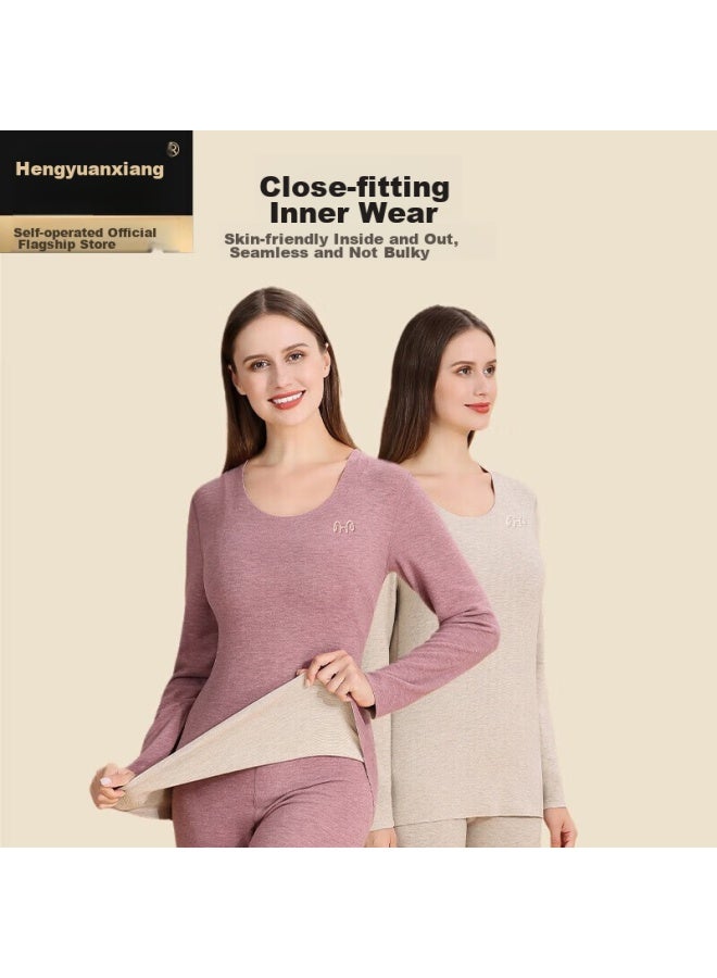 Hengyuanxiang Hengyuanxiang Women's Thermal Underwear Set, Autumn/winter Warm De Rong Cotton, Ladies' Autumn/winter Warmth, Female Pollen  - Image 3