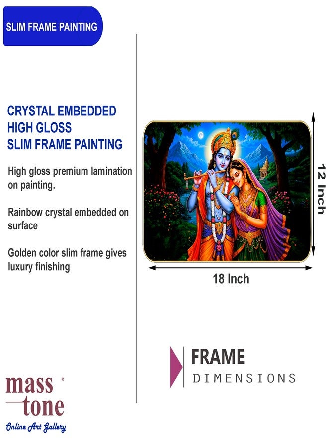 Masstone Radha Krishna Crystal Embedded High Gloss Wall Painting, Golden Slim Frame, 45x30 Cm Wall Art for Living Room, Bedroom, Office & Home Décor (HG01) - Image 4
