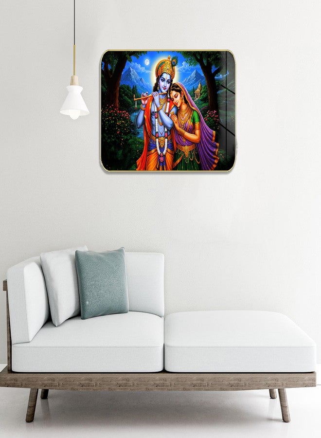 Masstone Radha Krishna Crystal Embedded High Gloss Wall Painting, Golden Slim Frame, 45x30 Cm Wall Art for Living Room, Bedroom, Office & Home Décor (HG01) - Image 3