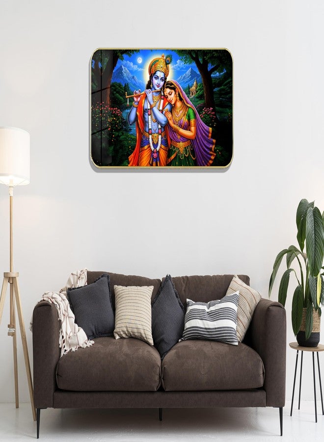 Masstone Radha Krishna Crystal Embedded High Gloss Wall Painting, Golden Slim Frame, 45x30 Cm Wall Art for Living Room, Bedroom, Office & Home Décor (HG01) - Image 2