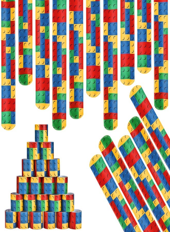 Gejoy Sumind 24 Pieces Color Brick Party Favors Slap Bracelet Building Block Snap Bracelets Party Supplies for Boys Girls Birthday Stuffing - Image 1