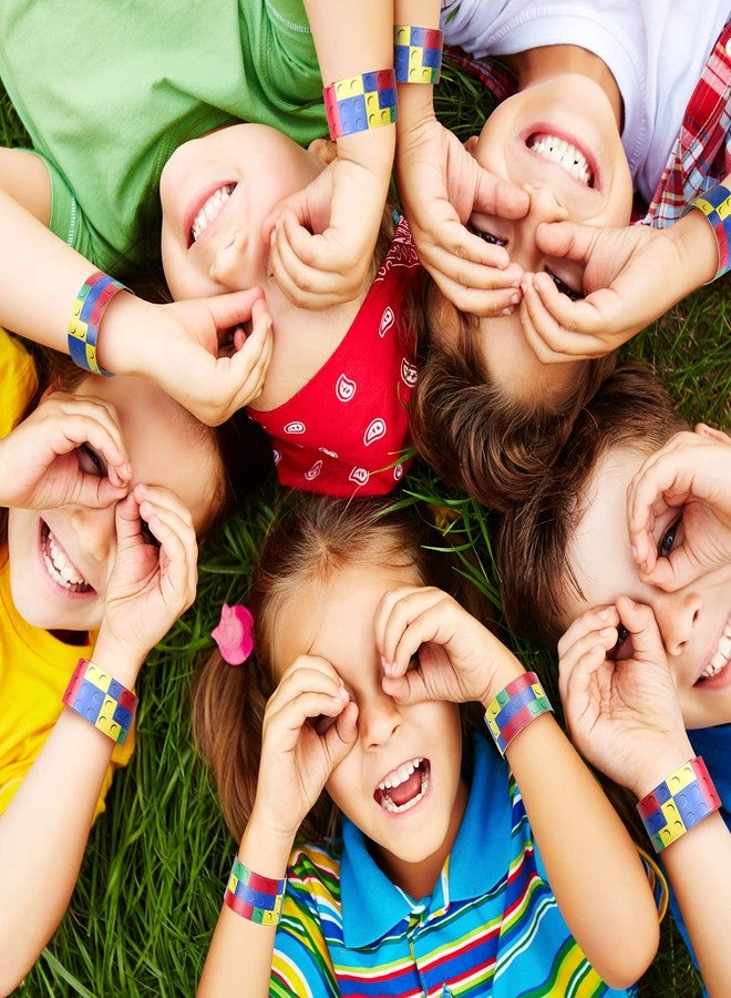 Gejoy Sumind 24 Pieces Color Brick Party Favors Slap Bracelet Building Block Snap Bracelets Party Supplies for Boys Girls Birthday Stuffing - Image 4