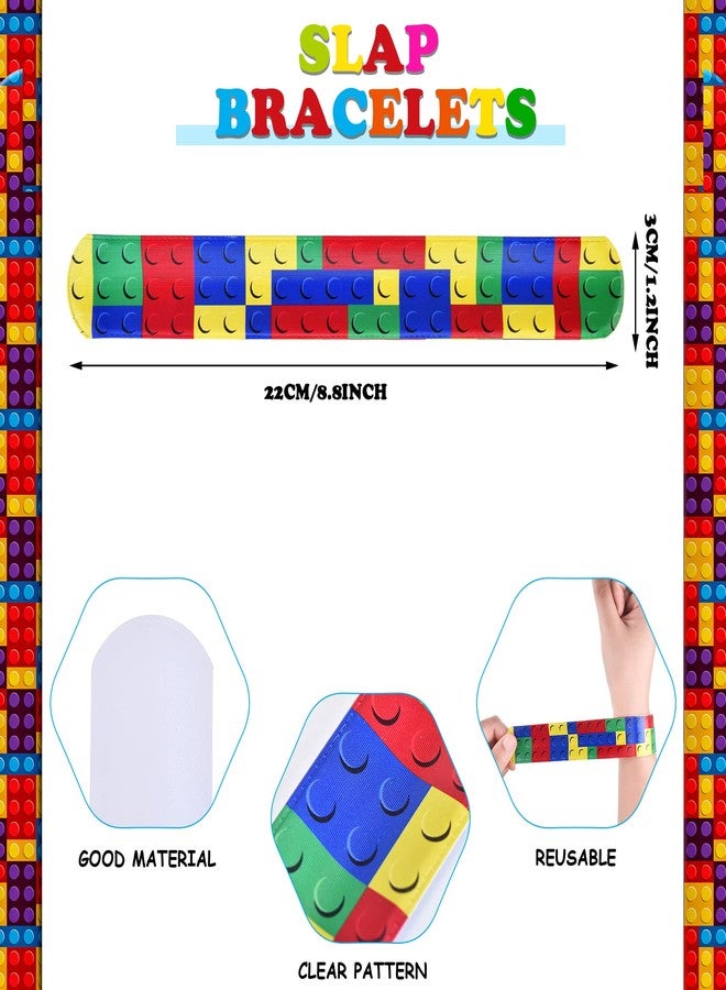 Gejoy Sumind 24 Pieces Color Brick Party Favors Slap Bracelet Building Block Snap Bracelets Party Supplies for Boys Girls Birthday Stuffing - Image 2