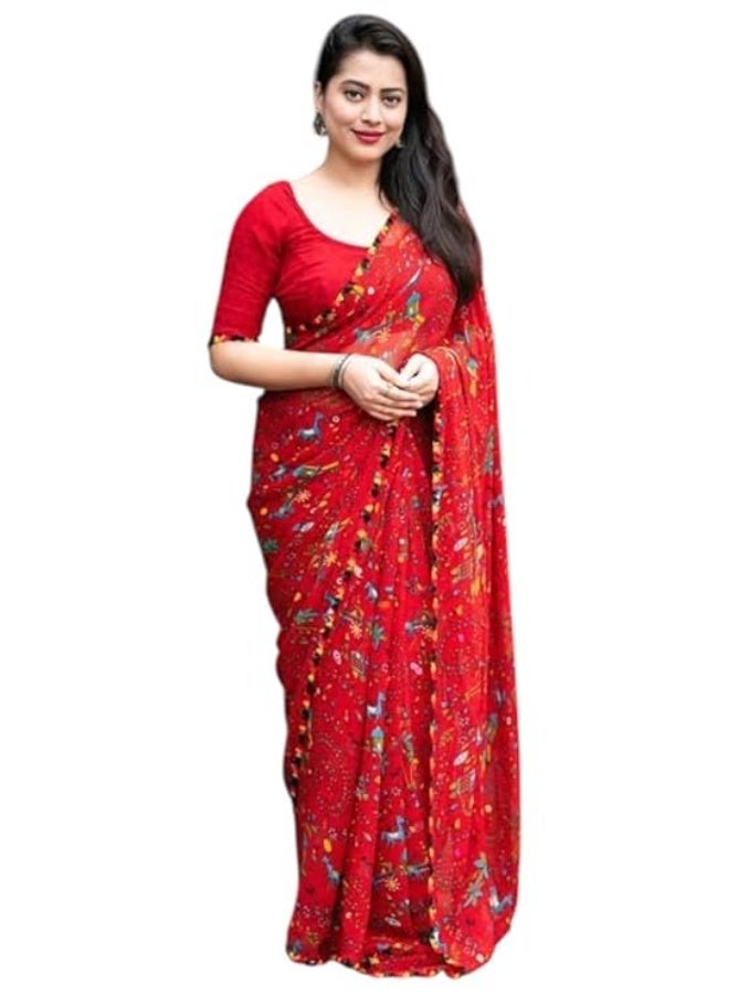 Yashika Women's Printed Georgette Printed Saree With Lace Border and Blouse Material - Image 1