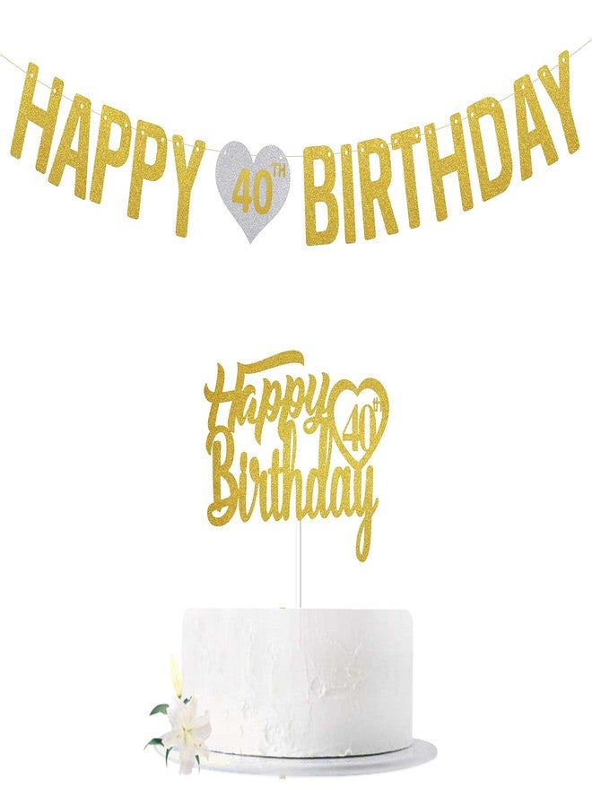 SVM CRAFT® Happy 40th Birthday Cake Topper and banner, Hello 40, Cheers to 40 Years Old, 40 Years Old Party Decoration Supplies - Image 1