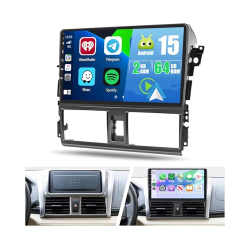 Hikity 2+64G Android 15 Car Stereo for Toyota Vios Yaris 2013 2014 2015 2016 Wireless CarPlay Android Auto,10.1 inch Touch Screen Radio Bluetooth GPS Navigation 26UI WiFi FM RDS+Free AHD Backup Cam - Image 1