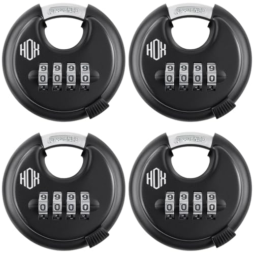 HOX Combination Lock 4 Digit Disc Padlock with 38 Inch Hardened Steel Shackle 234 Inch Zinc Alloy Wide Body Keyless Heavy Duty Combo Lock for Hasp Latch Sheds Fences Storage Locker 4 Pack - Image 1