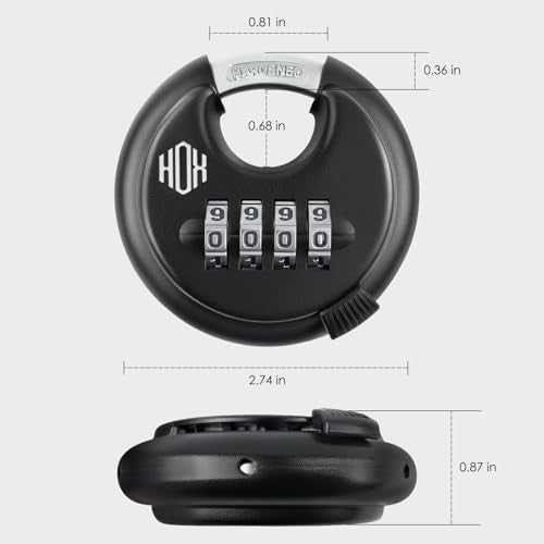 HOX Combination Lock 4 Digit Disc Padlock with 38 Inch Hardened Steel Shackle 234 Inch Zinc Alloy Wide Body Keyless Heavy Duty Combo Lock for Hasp Latch Sheds Fences Storage Locker 4 Pack - Image 3