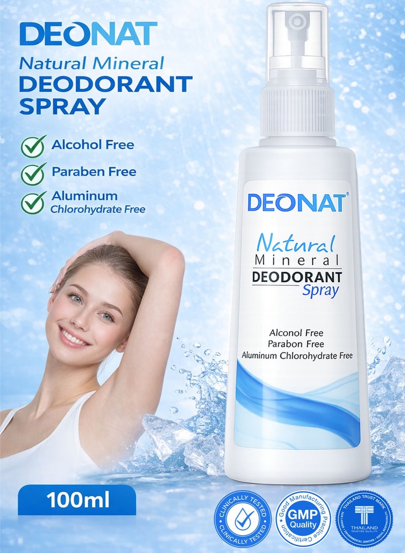DEONAT Pack of 1 DEONAT Natural Mineral Deodorant Spray 100ml Alum Deodorant Body Odor Control Anti Odor Bacteriostatic Protection Eliminates Odor Causing Bacteria Long Lasting Freshness Non Sticky Quick Dry Lightweight Underarm Deodorant Spray for Men and Women Daily Use Personal Care - Image 1