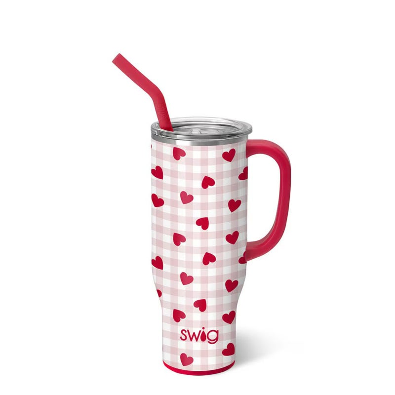 Swig Life 30oz Mega Mug, 30 oz Tumbler with Handle and Straw, Cup Holder Friendly, Dishwasher Safe, Extra Large Insulated Tumbler, Stainless Steel Water Bottle (Red Hots) - Image 1