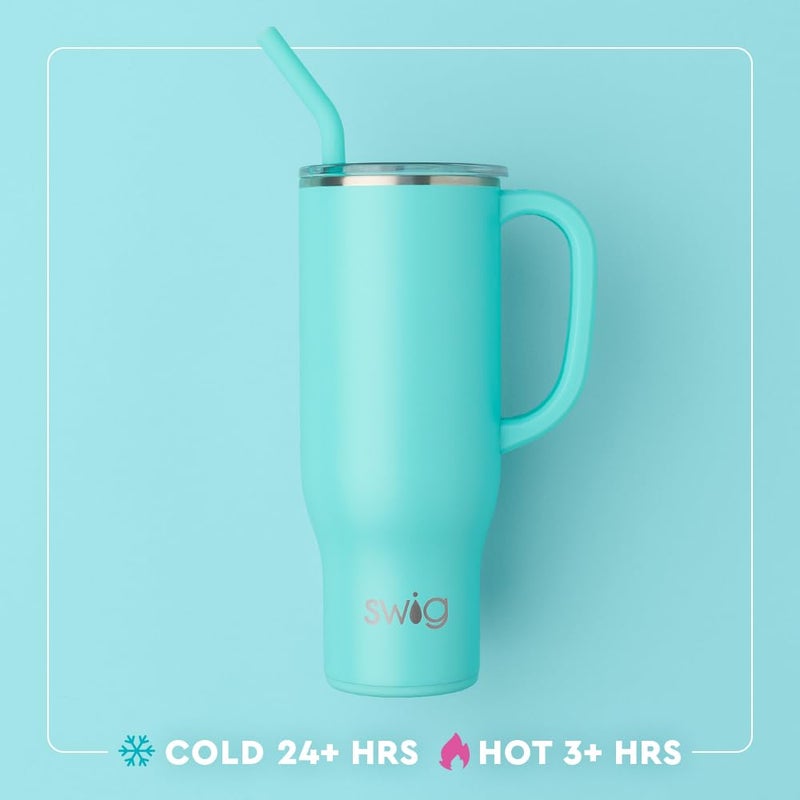 Swig Life 30oz Mega Mug, 30 oz Tumbler with Handle and Straw, Cup Holder Friendly, Dishwasher Safe, Extra Large Insulated Tumbler, Stainless Steel Water Bottle (Red Hots) - Image 3