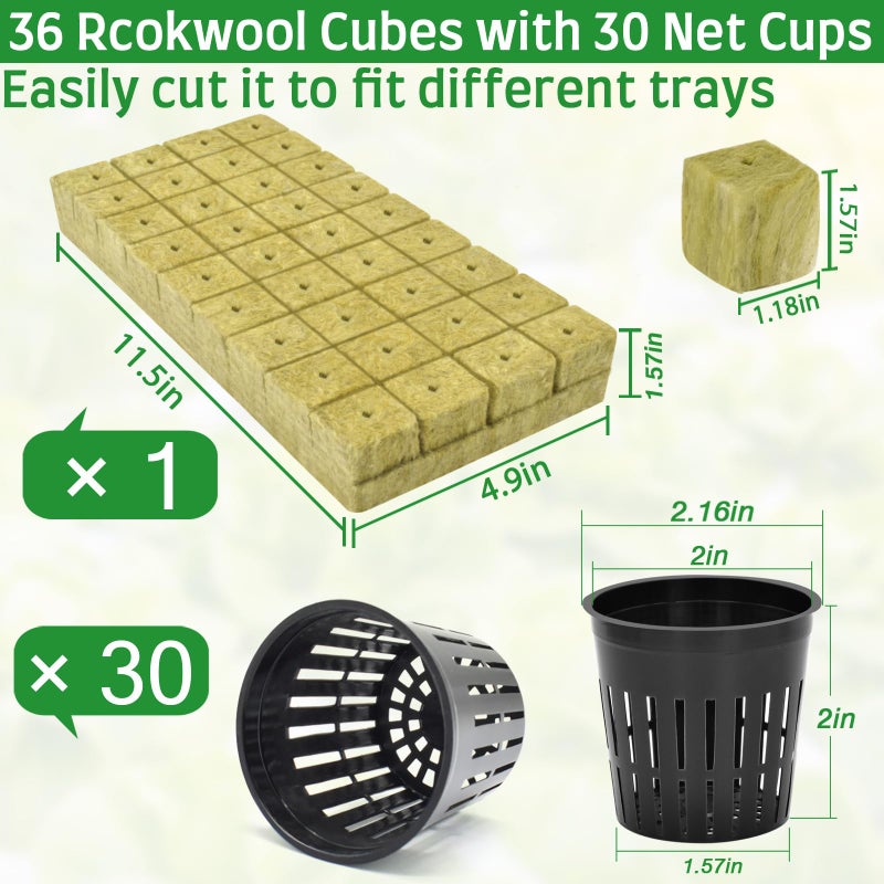 Halatool 144PCS 1.2-Inch Rockwool Cubes with 120PCS 2-Inch Net Cups for Hydroponics Great Hydroponic Kit for Cuttings Clone Plant Propagation Seed Starting & Soilless Cultivation - Image 2