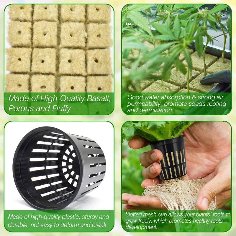 Halatool 144PCS 1.2-Inch Rockwool Cubes with 120PCS 2-Inch Net Cups for Hydroponics Great Hydroponic Kit for Cuttings Clone Plant Propagation Seed Starting & Soilless Cultivation - Image 4
