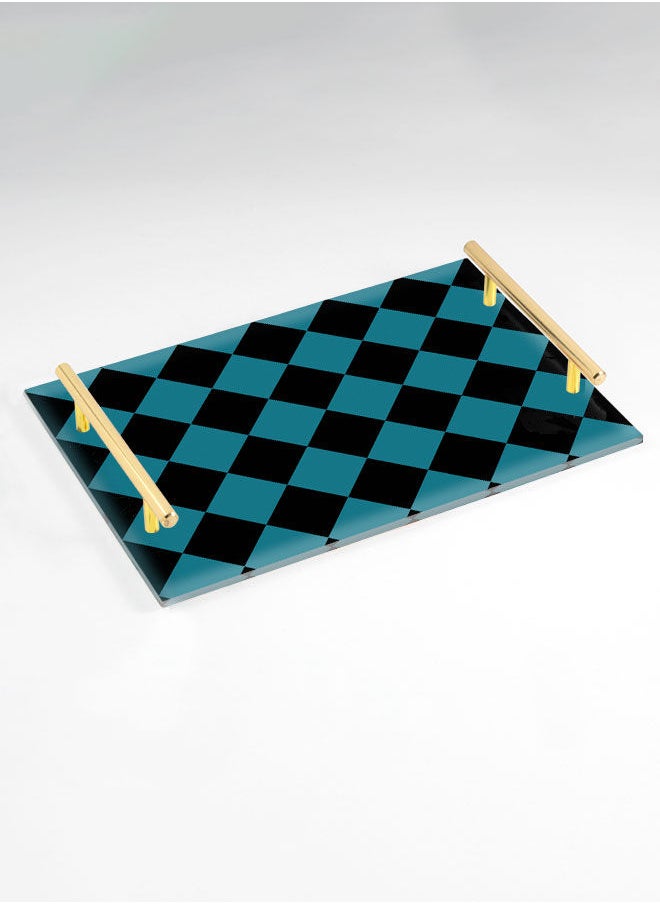 LOWHA Decorative Acrylic Serving Tray with Gold Color Metal Handles Chess Pattern 20x30cm  - Image 1