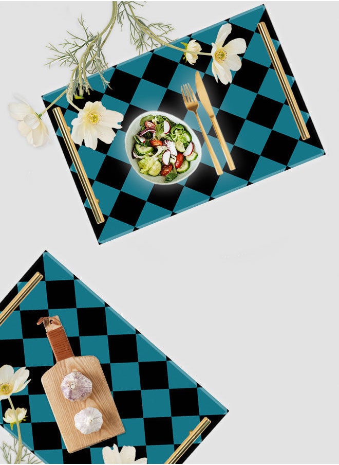 LOWHA Decorative Acrylic Serving Tray with Gold Color Metal Handles Chess Pattern 20x30cm  - Image 4