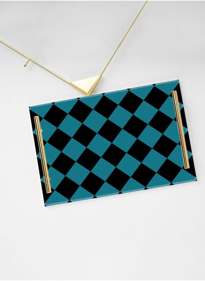 LOWHA Decorative Acrylic Serving Tray with Gold Color Metal Handles Chess Pattern 20x30cm  - Image 3