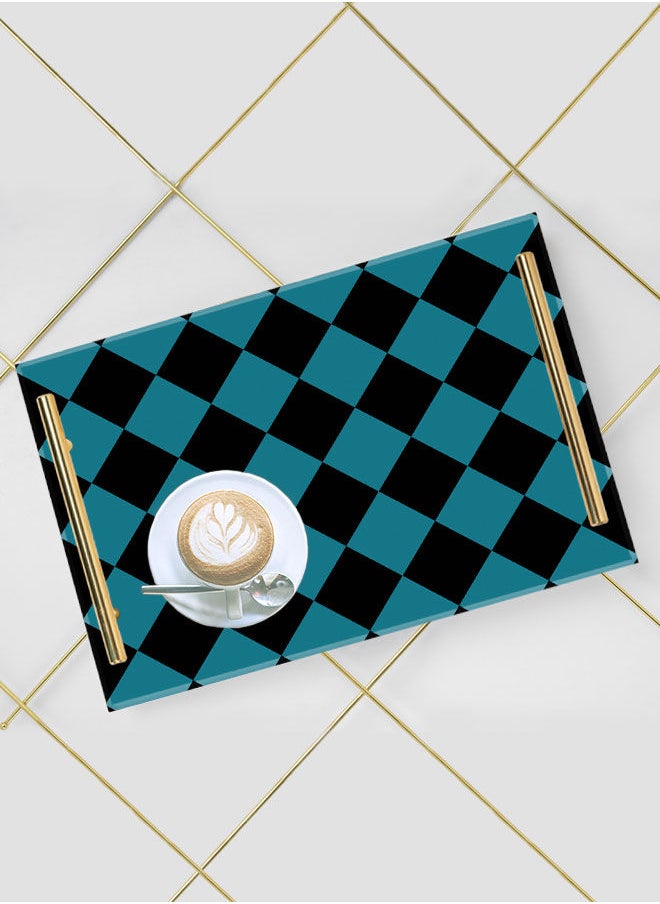 LOWHA Decorative Acrylic Serving Tray with Gold Color Metal Handles Chess Pattern 20x30cm  - Image 5