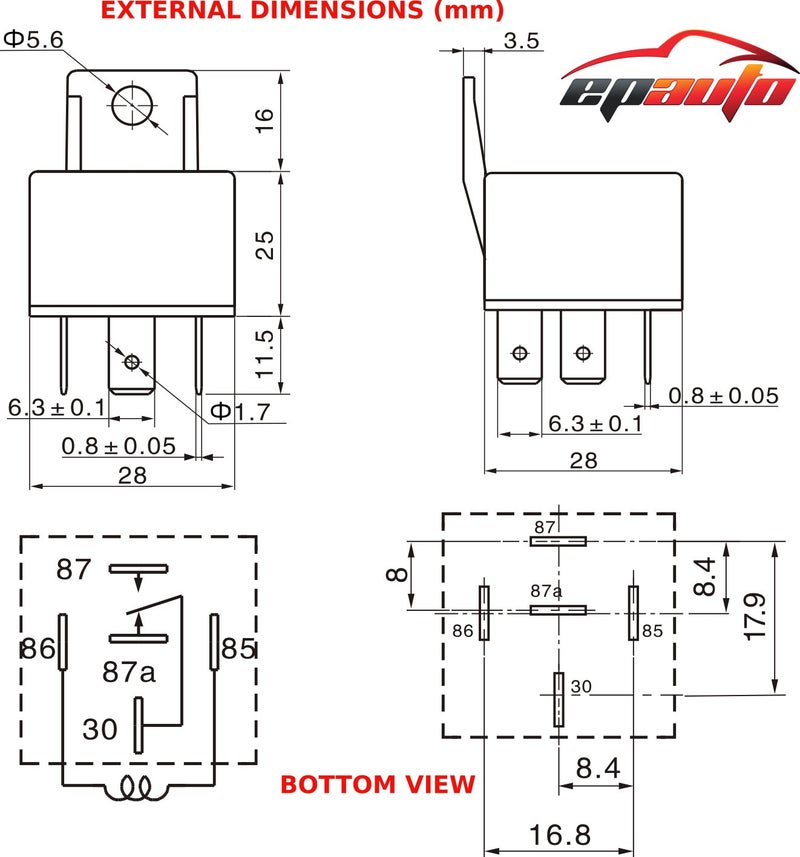 EPAuto 30/40 AMP Relay Harness Spdt 12V, 5-PIN SPDT Bosch Style - 5 Pack - Image 4