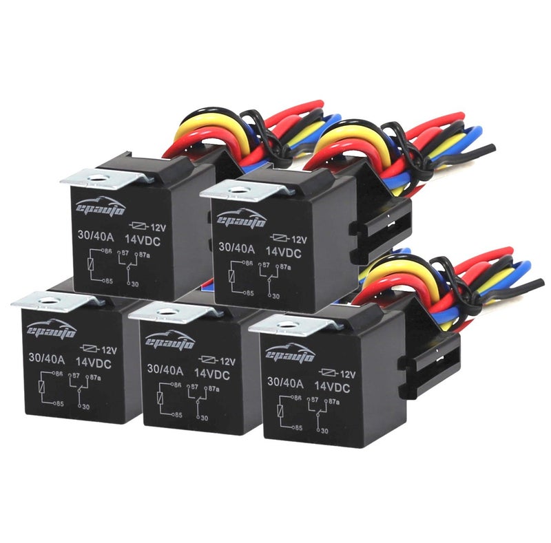 EPAuto 30/40 AMP Relay Harness Spdt 12V, 5-PIN SPDT Bosch Style - 5 Pack - Image 1