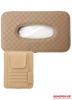 RoadPower Car Tissue Holder Organizer With Car Sun Visor Sunglasses And Card Holder Beige  - Image 1