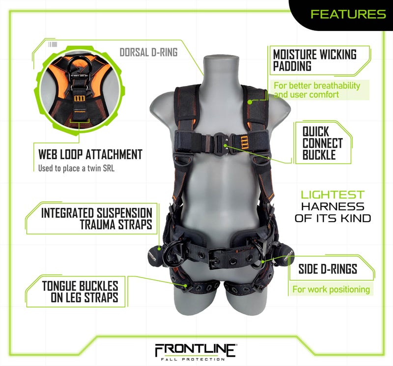 FRONTLINE FALL PROTECTION Frontline 110CTB Combatâ„¢ Lite Full Body Harness all Aluminum Hardware| Trauma Straps | OSHA and ANSI Compliant (Size: XL-2X) - Image 3