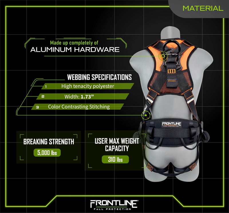 FRONTLINE FALL PROTECTION Frontline 110CTB Combatâ„¢ Lite Full Body Harness all Aluminum Hardware| Trauma Straps | OSHA and ANSI Compliant (Size: XL-2X) - Image 4