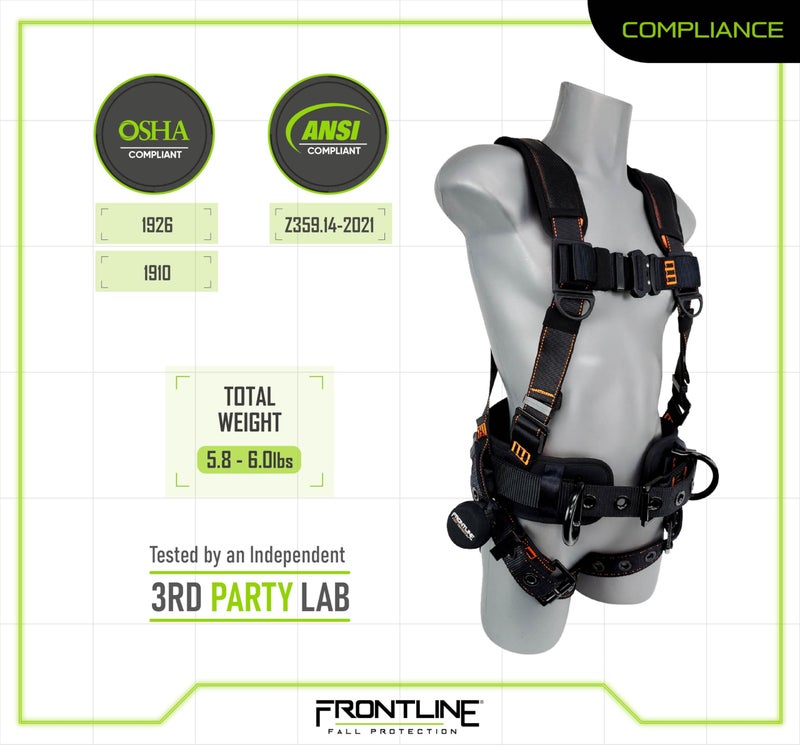 FRONTLINE FALL PROTECTION Frontline 110CTB Combatâ„¢ Lite Full Body Harness all Aluminum Hardware| Trauma Straps | OSHA and ANSI Compliant (Size: XL-2X) - Image 5