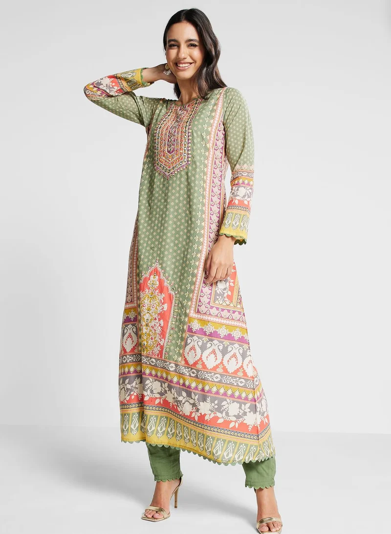 kolaba Embroidered Straight Kurta And Pant Set With Dupatta