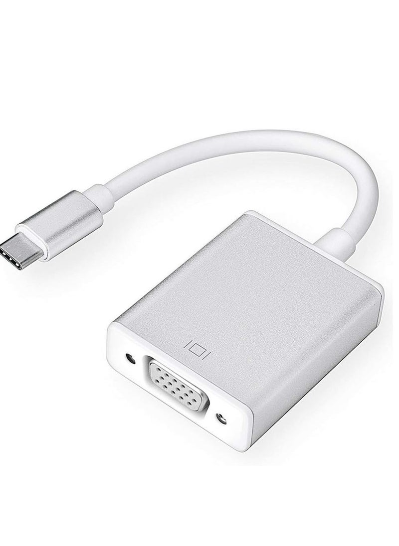 LIXES - USB-C to VGA Adapter, USB 3.1 Type C (Thunderbolt 3) to VGA Converter Compatible with MacBook Pro, New MacBook, MacBook Air 2018, Dell XPS 13/15, Surface Book 2 and More (Silver) - Image 1