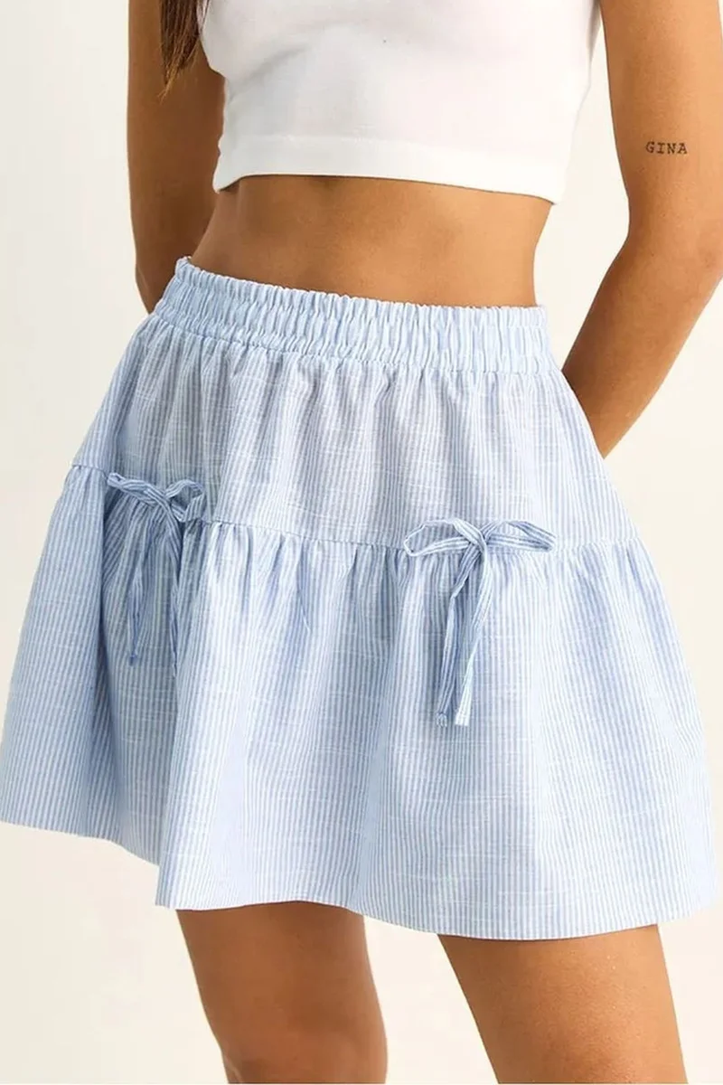 بيانكو لوتشي LUCCI High-Waist Striped Seersucker Mini Skirt