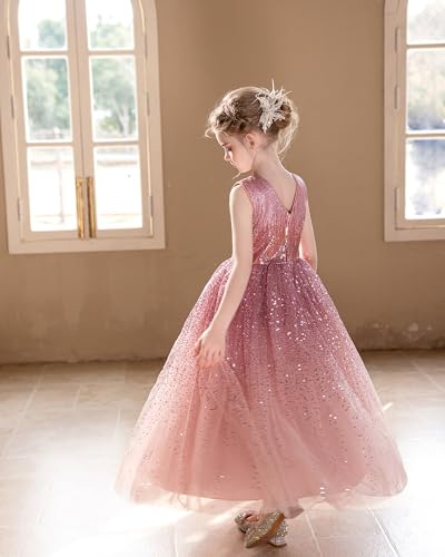 DPKM Flower Girls Sequin Dress Bridesmaid Sparkle Formal Wedding Party Birthday Kids Pageant Princess Prom Ball Gown - Image 4