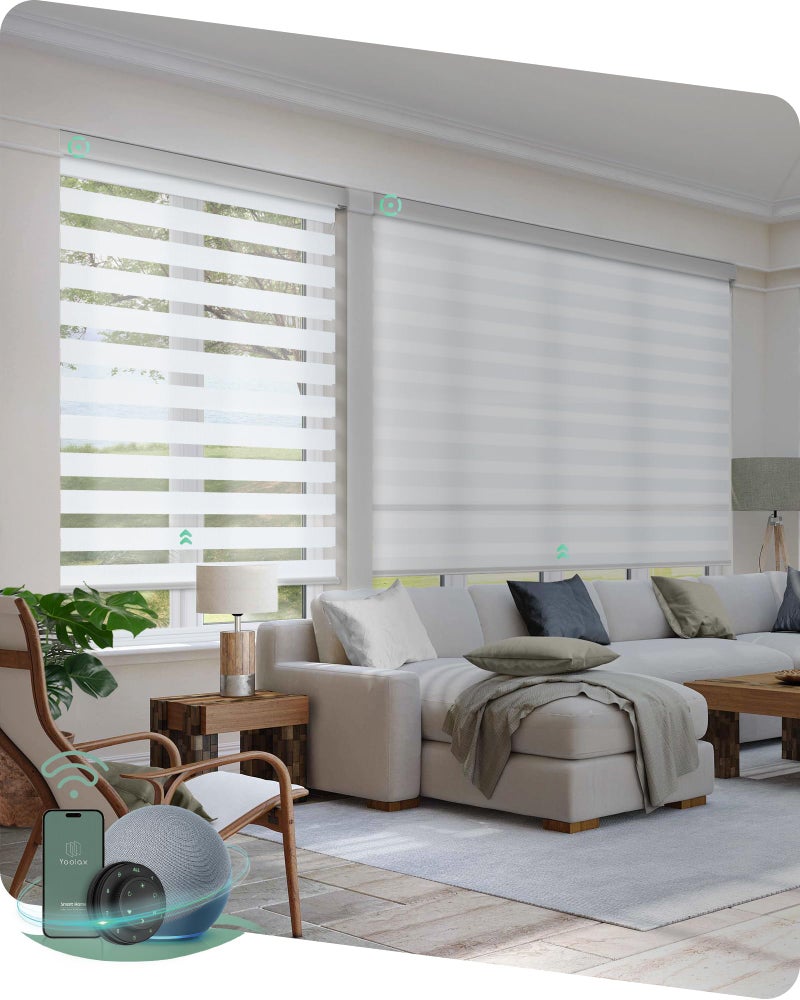 Yoolax Motorized Blinds with Remote, Electric Zebra Blinds for Indoor Windows, Room Darkening Smart Shades with Voice Control, Compatible with Alexa Google Home, APP Control, 23" W x 72" H, White - Image 1