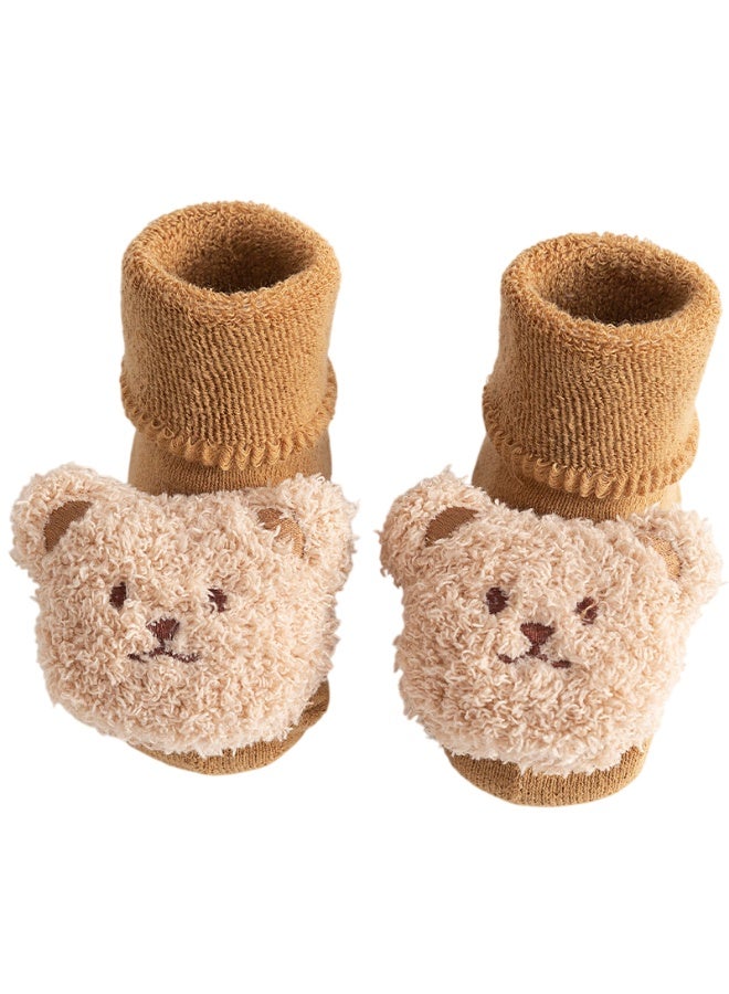 Bambimici Baby Cute 3D Bear Face Socks for Newborns & Infants Model 4 - Light Brown - Image 3