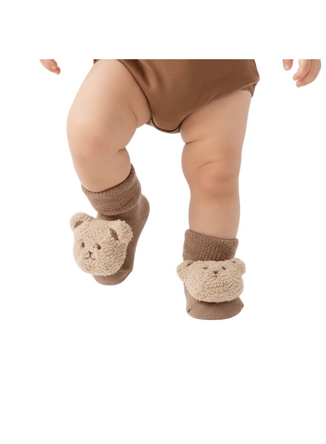 Bambimici Baby Cute 3D Bear Face Socks for Newborns & Infants Model 4 - Light Brown - Image 2