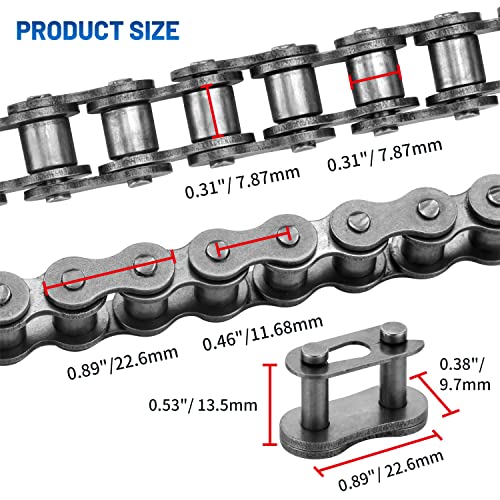 Belleone #40 Roller Chain - 10 Feet #40 Chain with 5 Connecting Links for Go Karts, Mini Bikes, Scooters, Motorcycles, Bycicles, ATV, MTV, Dirt Bike and Other Industrial Machinery - 240 Links - Image 4