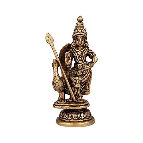 ARTVARKO Brass Lord Murugan Kartikeya Murugana Kumaraswamy Karthikeya Standing Idol Swaminatha Skanda Murti Swami Ji Kartik Statue Subramanya 6 Inch - Image 2