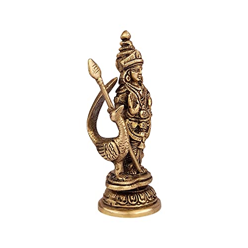 ARTVARKO Brass Lord Murugan Kartikeya Murugana Kumaraswamy Karthikeya Standing Idol Swaminatha Skanda Murti Swami Ji Kartik Statue Subramanya 6 Inch - Image 3