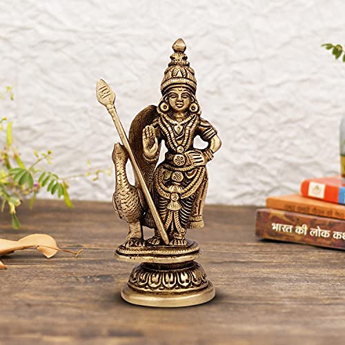 ARTVARKO Brass Lord Murugan Kartikeya Murugana Kumaraswamy Karthikeya Standing Idol Swaminatha Skanda Murti Swami Ji Kartik Statue Subramanya 6 Inch - Image 1