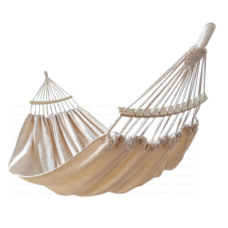 GOCAN Double Hammock 2 Person Extra Large 220x150cm Total Length 330cm Load 500lb Canvas Cotton Hammock for Patio Porch Garden Backyard Lounging Outdoor and Indoor with Removable Spreader bar - Image 1