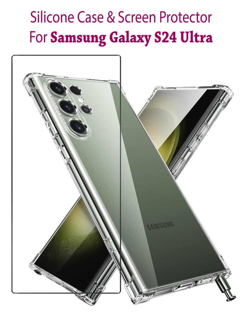 Samsung Galaxy S24 Ultra Silicone Case Cover With Tempered Glass Screen Protector For Samsung Galaxy S24 Ultra - Image 1