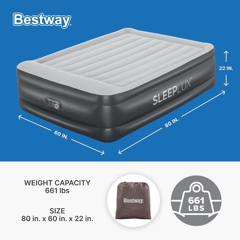 SLEEPLUX Durable Inflatable Air Mattress with Built-in Pump, Pillow and USB Charger, 22" Tall Queen - Image 2