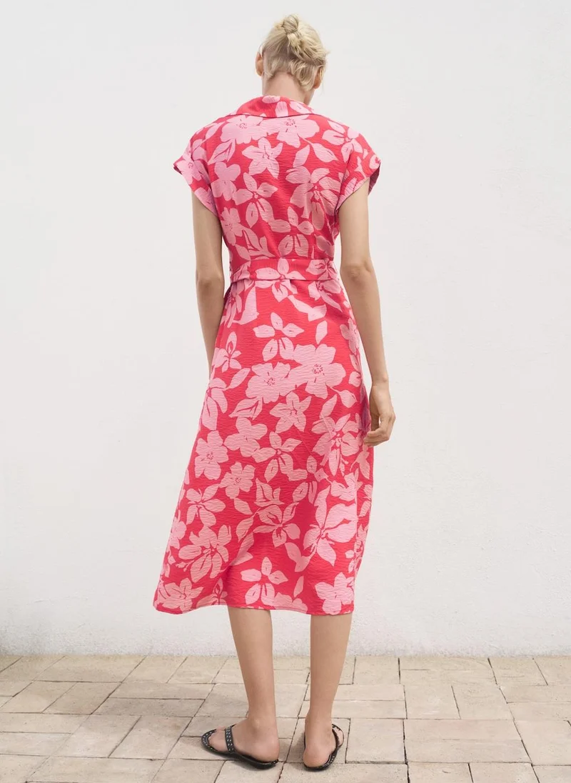 مانجو Floral-Print Shirt-Style Dress