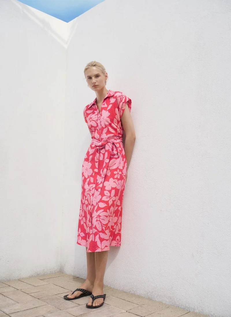 مانجو Floral-Print Shirt-Style Dress