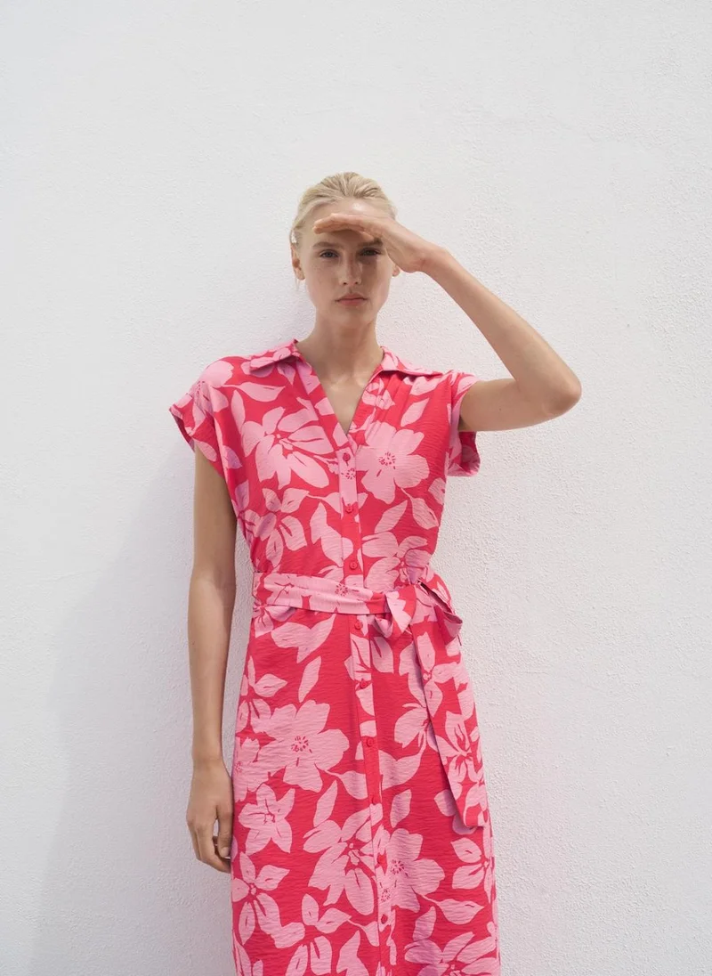 MANGO Floral-Print Shirt-Style Dress