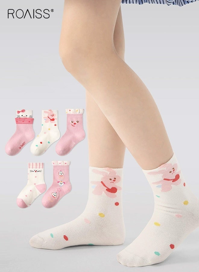 رويس 5 أزواج من الجوارب الأنيقة، جوارب نسائية تصل إلى منتصف الساق بنقوش رائعة، جوارب مريحة قابلة للتنفس، جوارب أنبوبية متوسطة للبنات، سهلة التنسيق مع الملابس - Image 2