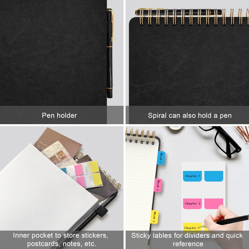 Mousbull A4 Top Spiral Notebook, Large Leather Hardcover Top Bound Steno Pads, 240 Pages 100 gsm Thick Lined Paper Left Handed Notebook Journal for Work, School, Meeting Writing - Black, 8.5" x 11" - Image 5