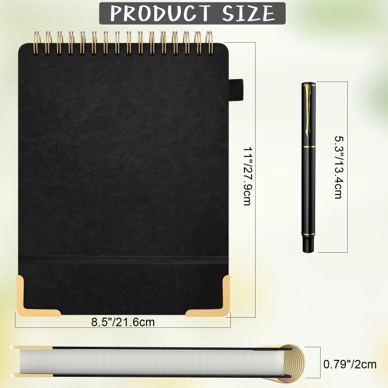 Mousbull A4 Top Spiral Notebook, Large Leather Hardcover Top Bound Steno Pads, 240 Pages 100 gsm Thick Lined Paper Left Handed Notebook Journal for Work, School, Meeting Writing - Black, 8.5" x 11" - Image 3