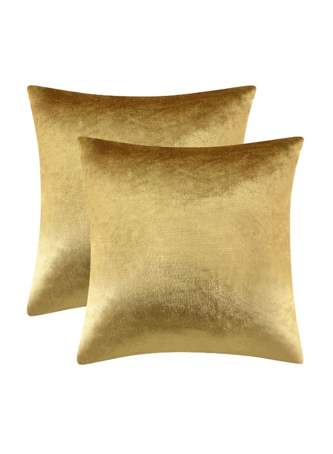 الذهب المخملية الزخرفية رمي غطاء الوسادة، 18x18 غطاء الوسادة للأريكة أريكة سرير 2 حزمة ناعمة غطاء الوسادة - Image 1