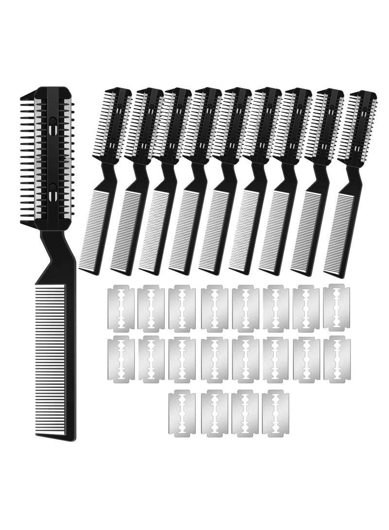 Dogs Hair Grooming Trimmer Comb, 10 Pieces Razor Comb, with 20 Extra Blades Manual Dog Hair Trimmer Comb Double Edge Razor for Cats and Dogs With All Hair Types (Black) - Image 1